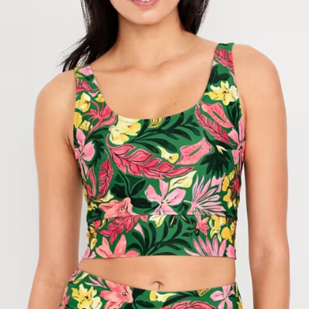 Old Navy Matte Longline Swim Top and Swim Shorts - Green Floral